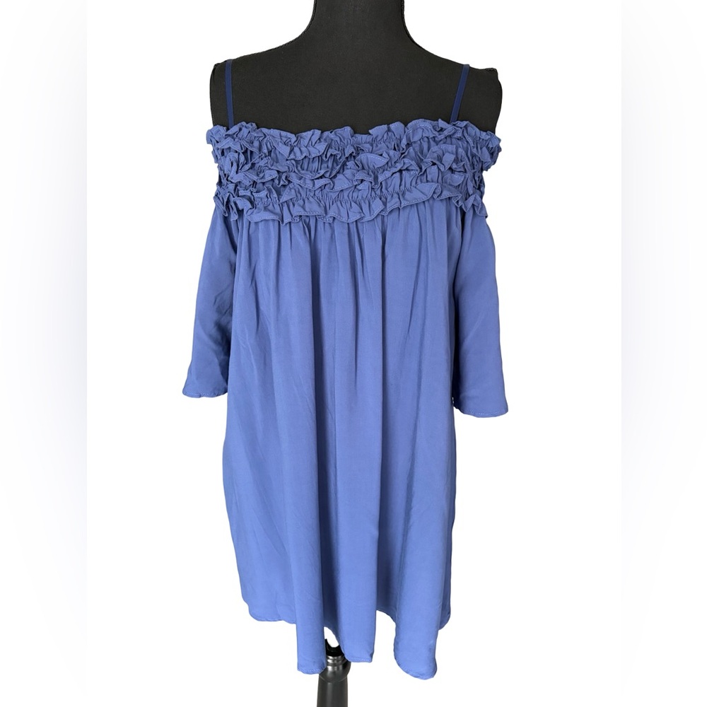 She + Sky Periwinkle Blue Off-Shoulder Ruffle Bodice Tunic